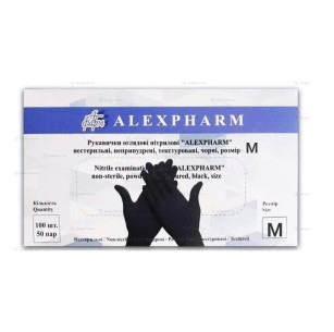 Рукавички ALEXPHARM  чорні нітрилові без пудри розмір M 100 шт./уп.