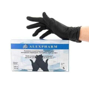 Рукавички ALEXPHARM  чорні нітрилові без пудри розмір S 100 шт./уп.