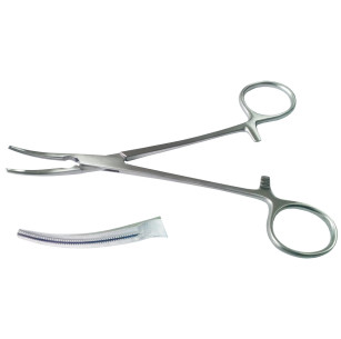 Зажим атравматический, кровоостанавливающий, изогнутый. Длина 16,0 см