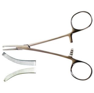 Затискач Кохер, 1/2 зуб, зубчастий, вигнутий 150 мм, № 1