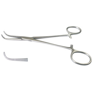 Зажим препаровочный, лигатурный, изогнутый. Длина 16 см