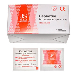 Серветки зі спиртовим просоченням JS 30х65мм 100 шт. в уп